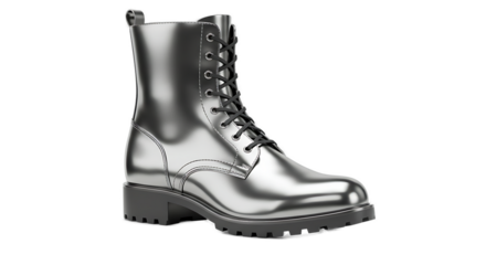 Metallic Combat Boot Shimmers in Spotlight