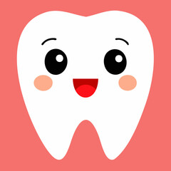 Smiling tooth clipart with adorable face in flat vector style