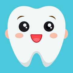 Cute tooth character vector illustration with happy face design
