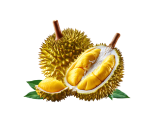 Durian fruit on transparent background. Durian is the king of fruit. Copy space for text. High quality photo