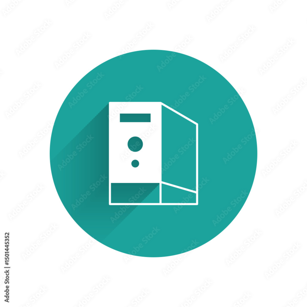 Poster white case of computer icon isolated with long shadow background. computer server. workstation. gree
