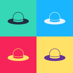 Pop art Man hat with ribbon icon isolated on color background. Vector