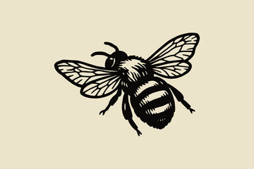 Bumblebee flying engraving style vector illustration