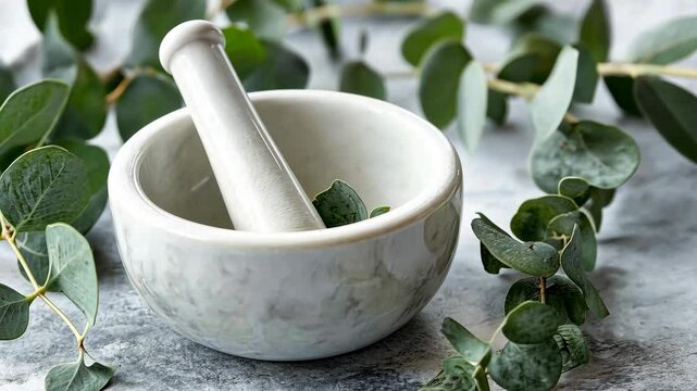 A white grinder filled with organic medicinal herbs, possibly for making pesto or as part of a holistic health regimen.