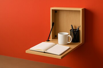 Efficient Minimal Desk Setup with Dramatic Red Backdrop