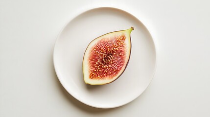 Half of a Fresh Fig on a White Plate