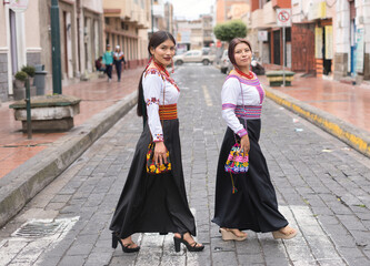 riobamba indigenous women wearing traditional clothes walking on street