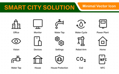 Smart City Solutions Icon Set – Minimal Line Vector Illustrations for Urban Planning, IoT, Infrastructure, Transportation, and Smart Tech Designs