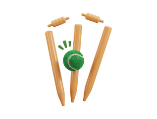 Cricket ball with stamp icon 3d render concept of bowled stumps cricket action icon vector illustration