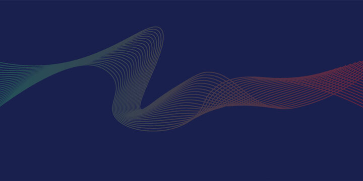 Dark blue abstract background, vector waves of flowing particles, curved lines of moving dots, technology and science theme, airy and easy futuristic.