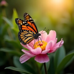 Fototapeta premium monarch butterfly on pink flower