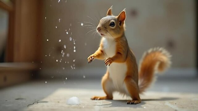 Squirrel Reaching for Something Tiny Outdoors Slow Motion