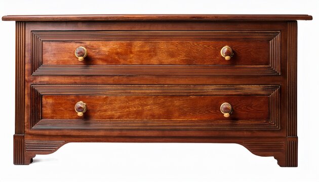 antique wooden bedside cabinet isolated on white vintage furniture with three drawers wooden knobs old brown nightstand retro design perfect for interior design projects home decor