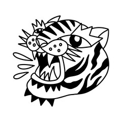 tiger cartoon illustration tattoo lineart