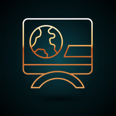 Gold line Breaking news icon isolated on dark blue background. News on television. News anchor broadcasting. Mass media. Evening news. Vector