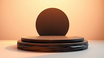 Abstract Brown and Beige Minimalist Product Display Platform with Oval Backdrop
