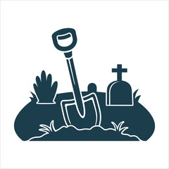 Stylized Graveyard Dirt Shovel with Handprint