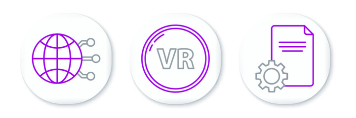 Set line File document, Global technology or social network and Virtual reality icon. Vector