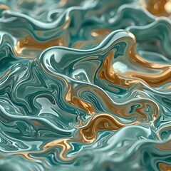 Obraz premium The image features a swirling pattern of turquoise and gold liquid or material, creating a mesmerizing and abstract visual effect.