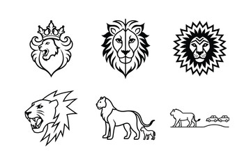 African Lion Silhouette with Sunset Elements – Vector Sketch