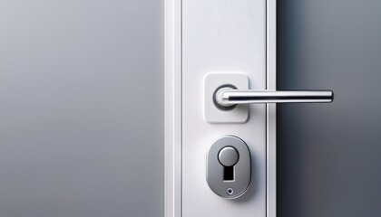 a white door lock with a handle on the front on an isolated backdrop in a simple and minimalistic design