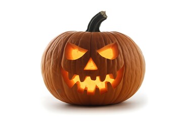 Illuminated Halloween Jack O Lantern with a Spooky Carved Expression