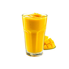 Refreshing mango smoothie in glass tropical drink ice on transparent background