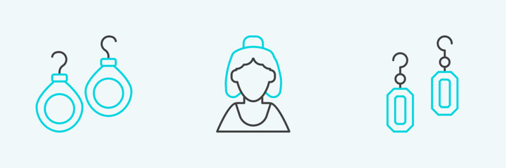 Set line Earrings, and Consultant of jewelry store icon. Vector