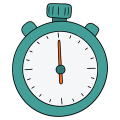 Hand drawn cartoon green stopwatch on white background.