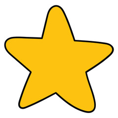 Hand drawn cartoon gold star on white background.