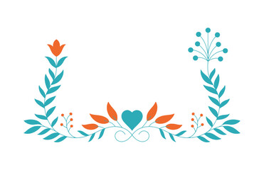 Obraz premium Vintage floral ornament frame and corner sketch vector art