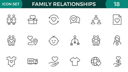 Loving Family Relationships outline modern icon set. editable line icon collection.