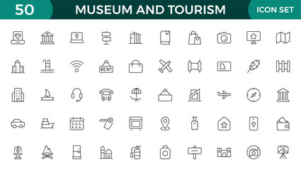 Museum and Tourism outline modern icon set. editable line icon illustration.