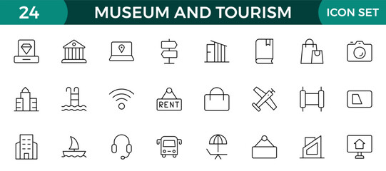 Museum and Tourism outline modern icon set. editable line icon illustration.