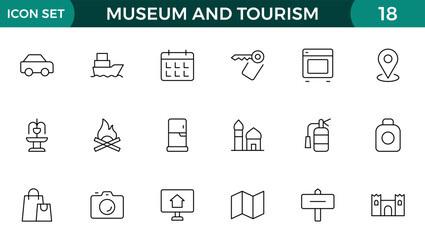 Museum and Tourism outline modern icon set. editable line icon illustration.