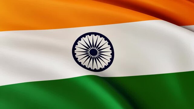 Indian flag with the sacred Ashoka Chakra, a white lotus, and four Aryan (Vedic) symbols. The flag is a symbol of patriotism and unity.