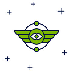 Filled outline Egyptian symbol Winged sun icon isolated on white background. Vector