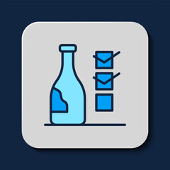 Filled outline Bottle of wine icon isolated on blue background. Vector