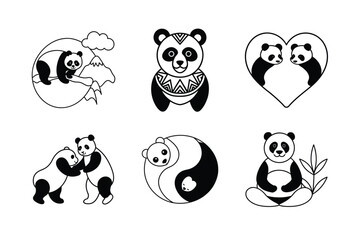 Majestic Giant Panda in Jungle Scene – Outline Illustration