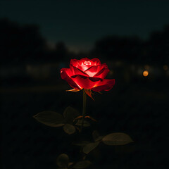 Red Rose at Night: Dark Bloom Photography
