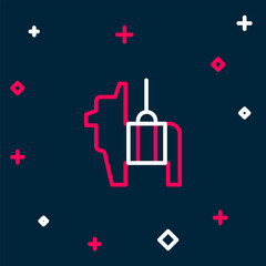 Line Pinata icon isolated on blue background. Mexican traditional birthday toy. Colorful outline concept. Vector