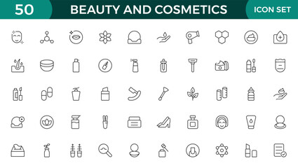 Organic Beauty and Cosmetics product outline icon set. editable line icon collection.