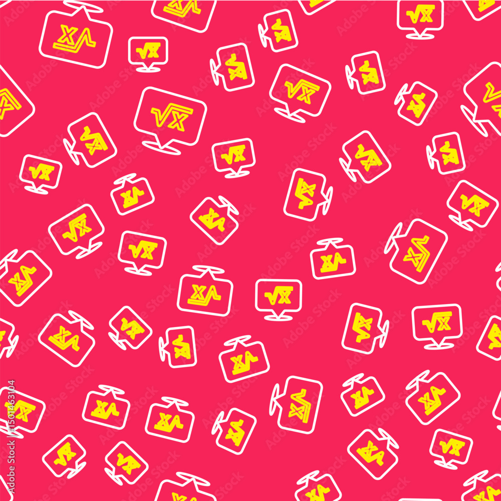 Poster line square root of x glyph icon isolated seamless pattern on red background. mathematical expressio