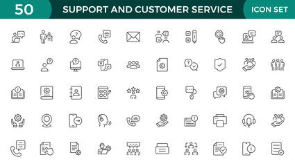 Support and customer service outline style modern icons set. Customer Feedback, Response, experience, helpline and technical support icon illustration.