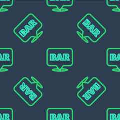 Line Alcohol or beer bar location icon isolated seamless pattern on blue background. Symbol of drinking, pub, club, bar. Vector