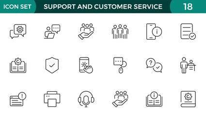 Support and customer service outline style modern icons set. Customer Feedback, Response, experience, helpline and technical support icon illustration.