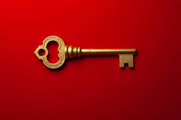 old key on red background