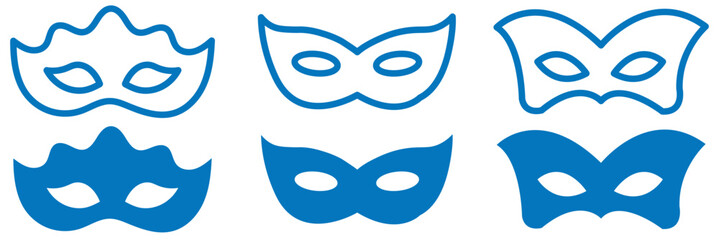 Superhero mask vector blue icon. Silhouette hero cartoon character comic face. Flat black superhero costume design mask icon vector illustration