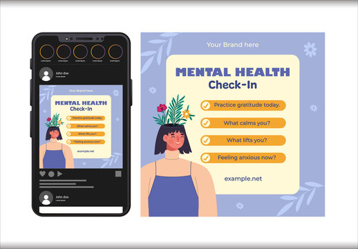 Beige And Purple Mental Health Support Awareness Wellness Instagram Template