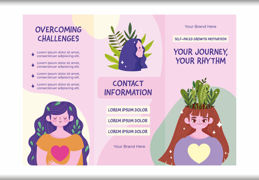 Pink And Purple Growth Motivation Self-Help Counseling Brochure Template
